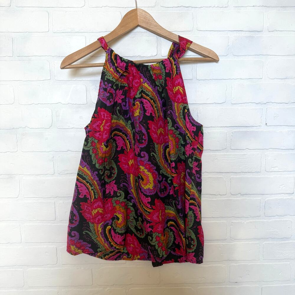 J.CREW Women's Floral Sleeveless Trapeeze Bow 100% Silk Top Blouse sz M - Picture 2 of 6